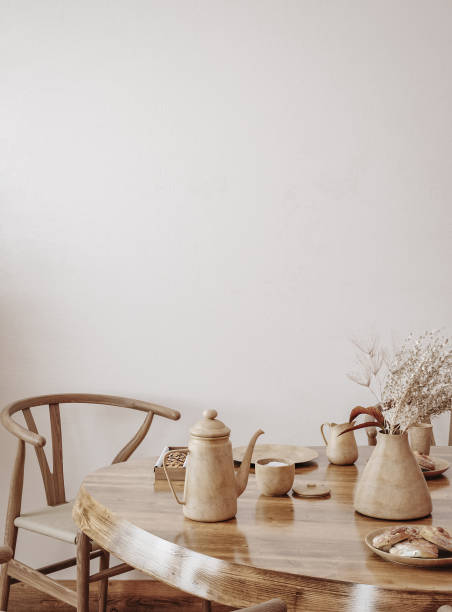 istock Farmhouse dining room interior, wall mockup 1426557179