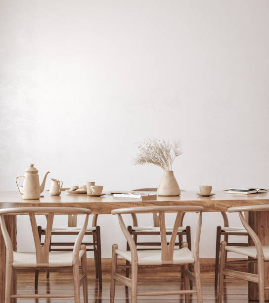 istock Farmhouse dining room interior, wall mockup 1426557180