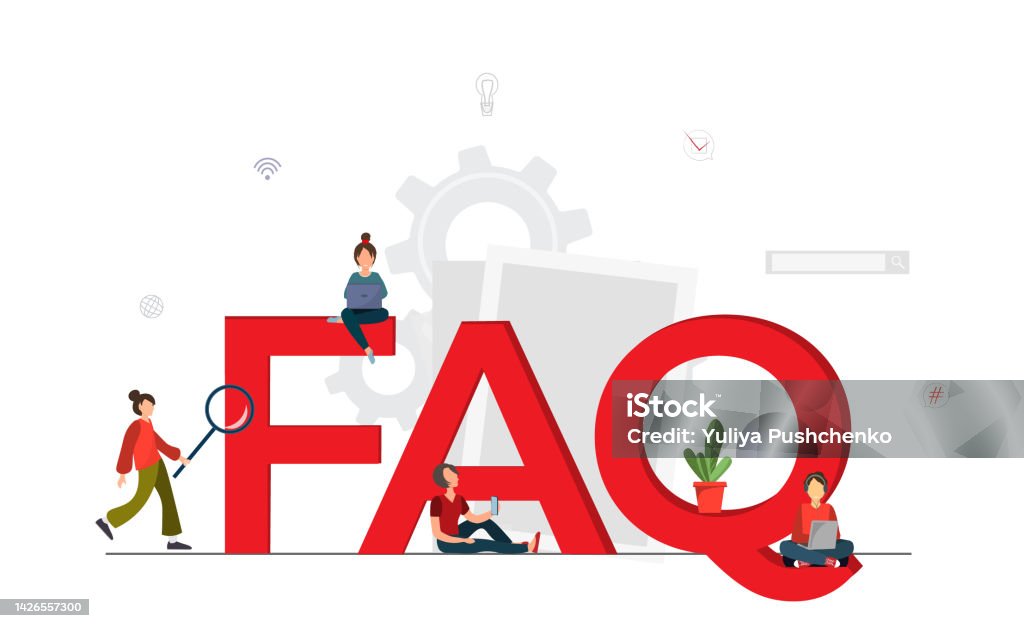 Person Faq Young People Standing Together Near Letters Faq For Solving Problem ...