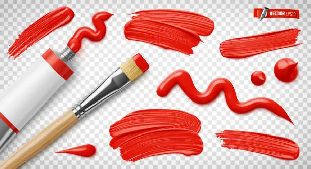 Vector illustration of Vector realistic paint tube, paintbrush and brush strokes