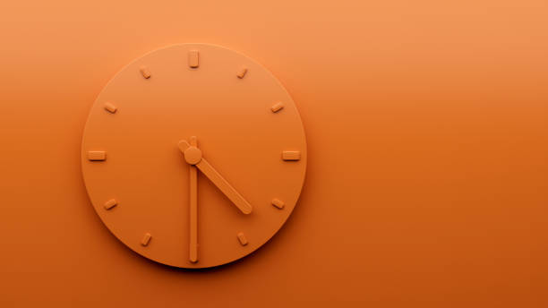 istock Minimal Orange clock 4:30 Half past Four o'clock abstract Minimalist wall clock 16:30 3d Illustration 1426560681