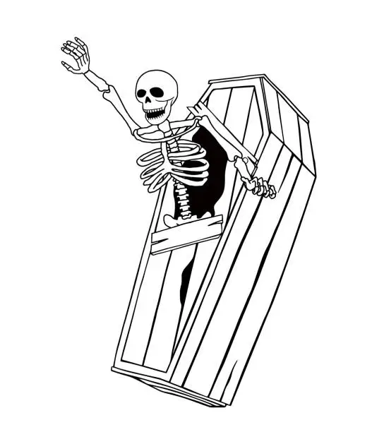 Vector illustration of Skeleton in coffin.