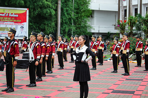 Banjarmasin, Indonesia - August 17 2017: marching band at the Indonesian independence ceremony in the city of Banjarmasin