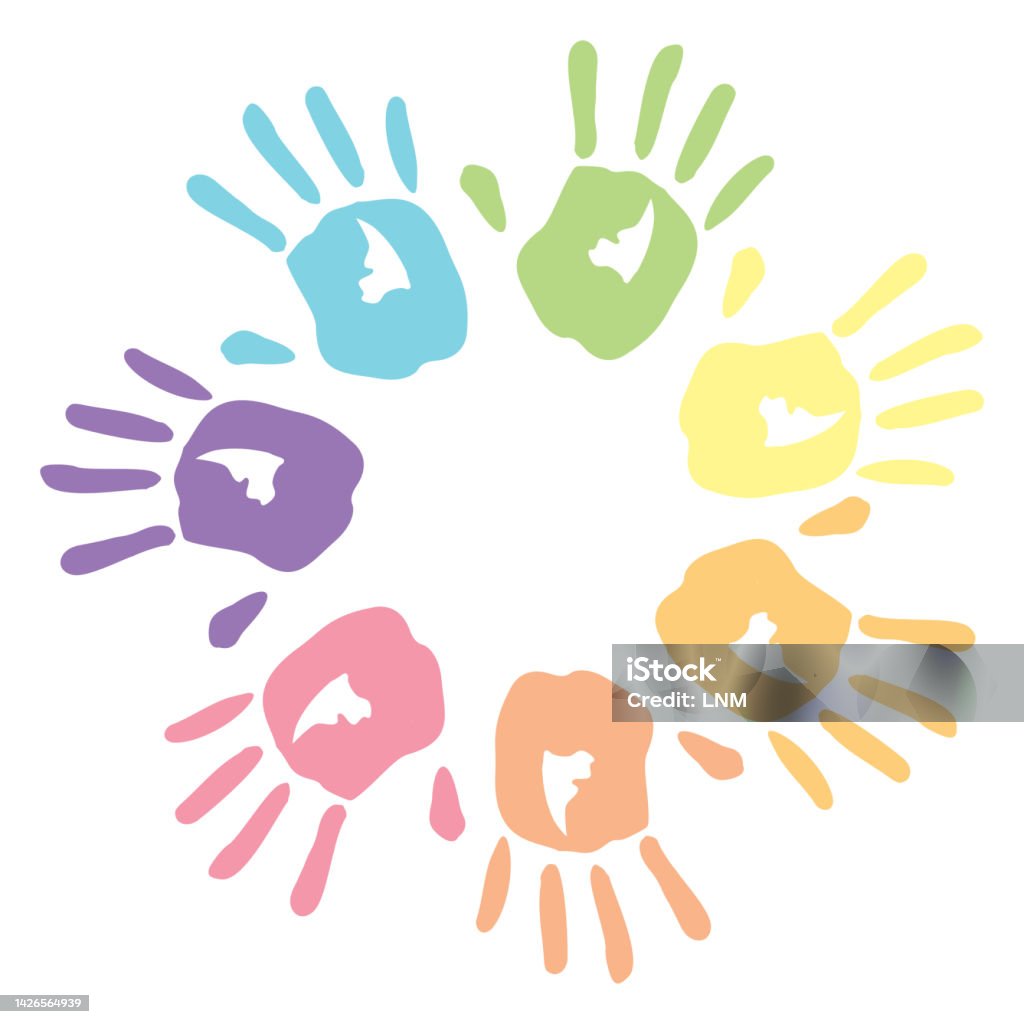 Colour Full Hand Pattern Colorful Hands Flat Style Vector Illustration Stock Illustration ...
