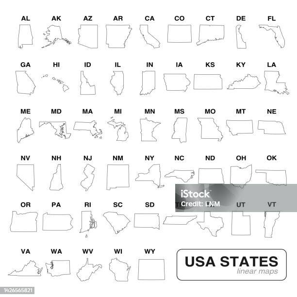 Vector Design State Line Vector Us States Set Flat Style Vector Line Map Stock Illustration - Download ...