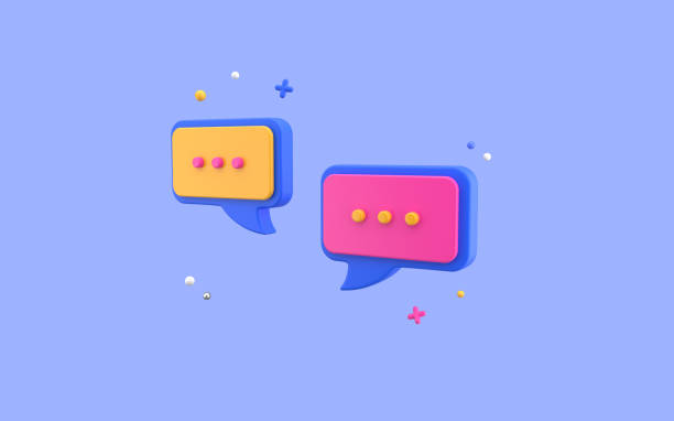 istock Internet chatting icons. Speech bubble with dots. Modern design, 3d rendering. On blue background. 1426566986
