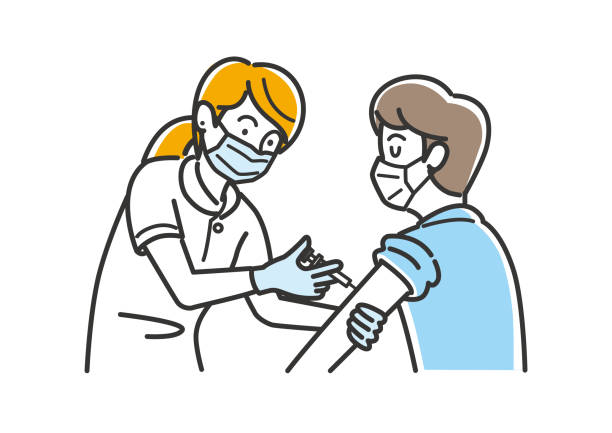 llustration material of adult man to be vaccinated llustration material of adult man to be vaccinated rolled up sleeves stock illustrations