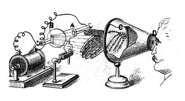 Antique illustration: X-ray experiment Antique illustration: X-ray experiment roentgen stock illustrations
