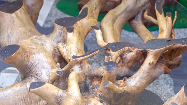 Wood Root Coffee Table With Glass Top