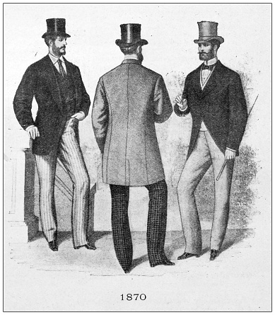 Antique illustration: Evolution of the Top Hat, 1870