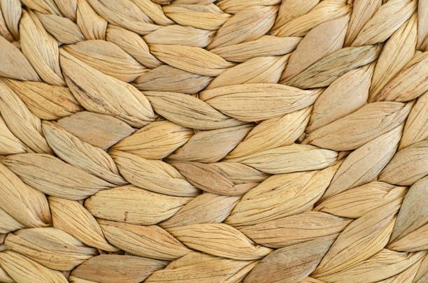 tapis de jacinthe d’eau tissé à la main texture en gros plan. fond naturel. - woven wood textured place mat photos et images de collection