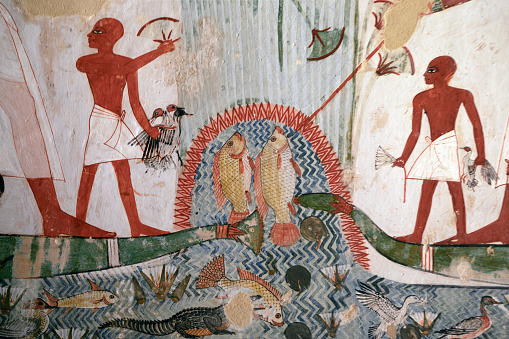 Fishing scene from the Tomb of Menna . valley of the Nobles. Luxor.  Egypt .