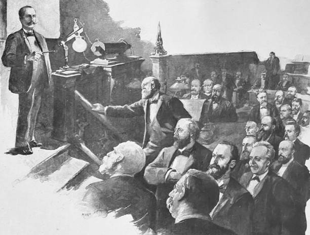 demonstracja promieniowania rentgenowskiego w reichstagu berlin - 1896 stock illustrations