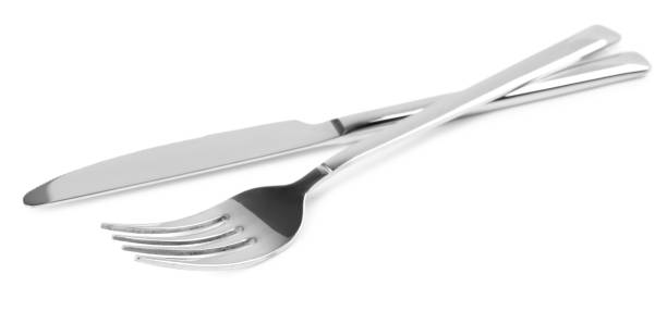 istock New shiny fork and knife on white background 1426575616