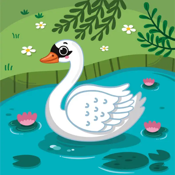 Vector illustration of Cartoon Swan Character