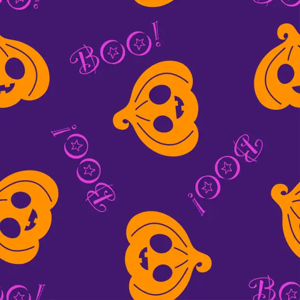 Vector illustration of halloween theme seamless pattern with cute pumpkins