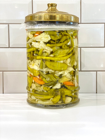 Pickle jar on kitchen counter