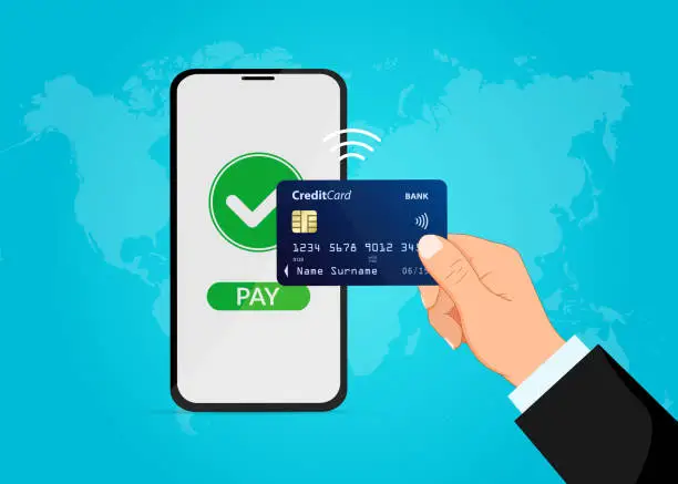 Vector illustration of Contactless payment by bank card.