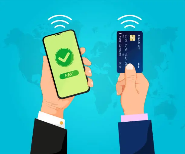 Vector illustration of Contactless payment by bank card.