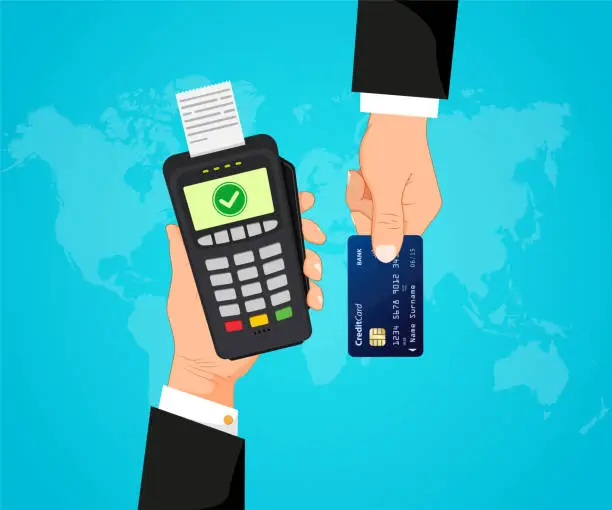 Vector illustration of Contactless payment by bank card.