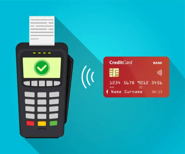 Vector illustration of Contactless payment by bank card.