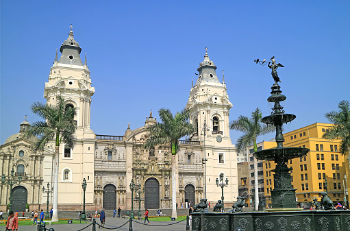 The Basilica Cathedral of Lima in the Historic Center of Lima, One of the Impressive UNESCO World Heritage Site in Peru, South America, 19th May 2018