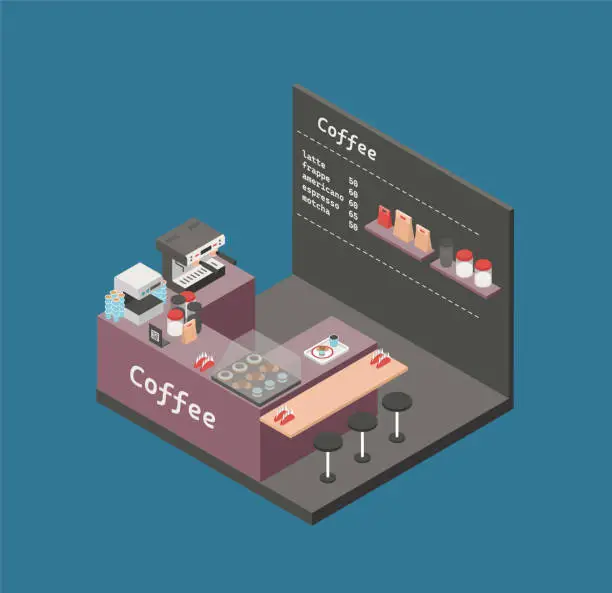 Vector illustration of Coffee Shop Isometric Vector