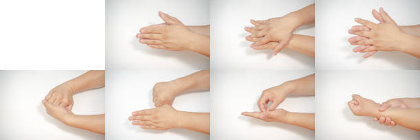 istock Hand washing medical procedure step by step. Isolated on white background. 1426592776