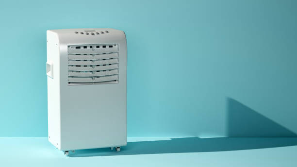 portable air conditioner with copy space stock photo