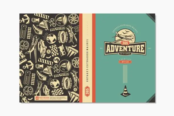 Vector illustration of Travel and adventure theme school notebook covers design template