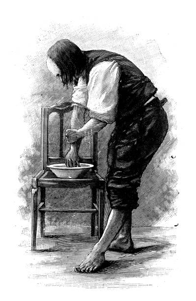 Antique illustration: Muslim preparation for prayer Antique illustration: Muslim preparation for prayer drawing of a man kneeling in prayer stock illustrations