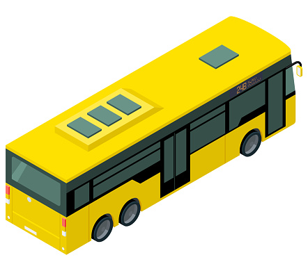 Vector Illustration of Yellow Colored City Bus. Three Dimensional Vehicle.