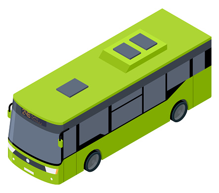 Isometric City Bus Illustration. Vector Bus Sign.