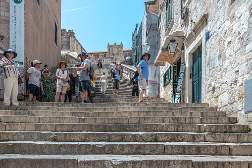 Dubrovnik, Croatia - June 16, 2019:  Jesuit Stairs street view