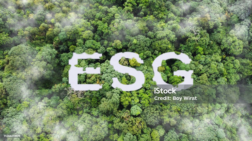 ESG cloud icon green earth concept for environment Society and Governance sustainable environmental concept of the world high angle view of natural environment Environmental Social Corporate Governance - ESG Stock Photo