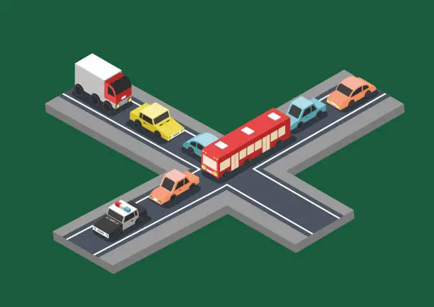 Vector illustration of Traffic jam Isometric