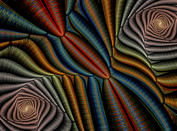 Abstract fractal patterns and shapes. Fractal spiral. Dynamic flowing natural forms.