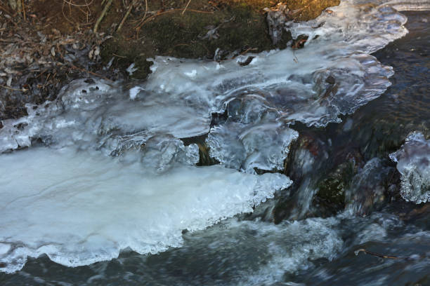 Frozen River water in a winter landscape