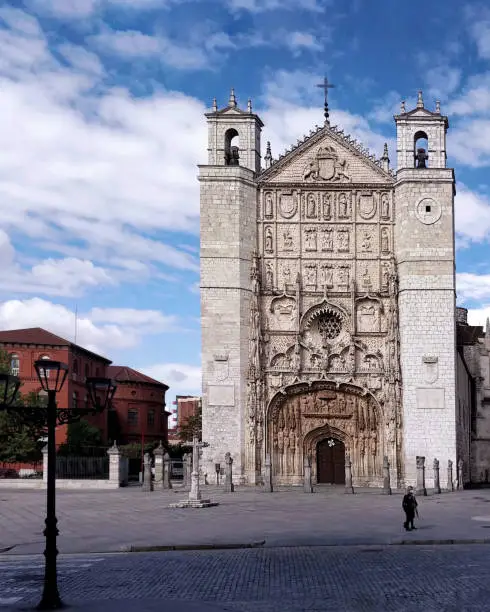 Photo of San Pablo church in Valladolid, Spain. The facade is one of the best examples of Plateresque architecture in Europe.