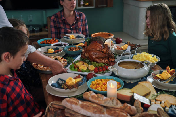 istock Stuffed Turkey for Thanksgiving Holidays with Pumpkin, Peas, Pecan, Berry Pie, Cheese Variations and Other Ingredient 1426650979