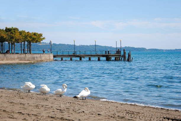 embarcadero de trevignano romano en italia - bracciano fotografías e imágenes de stock