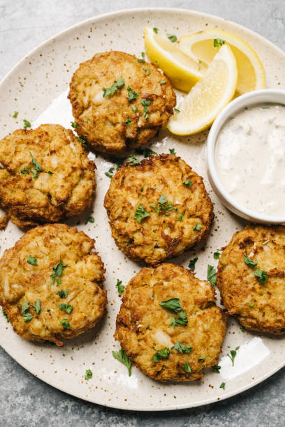 istock Overhead platter of crab cakes 1426660377
