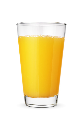 Glass of fresh orange juice isolated on white background.