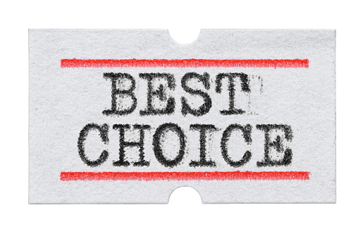 Best Choice printed with typewriter font on price tag sticker isolated on white background
