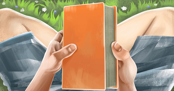 Human Hand Holding Book With Blank Pages Illustration, Empty Cartoon Style