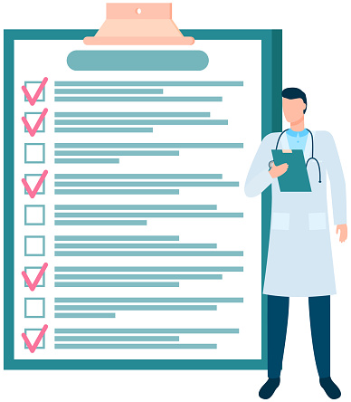 Doctor Chart Checklist Doctor Standing Near Big Checklist With Check Marks Male Therapist ...