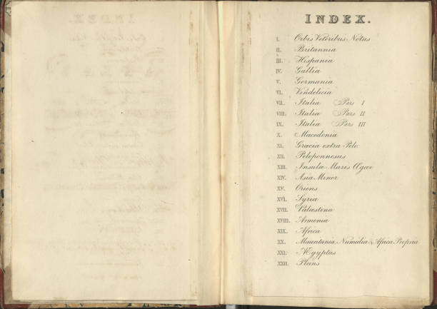 istock Vintage book index pagem Latin text , 19th Century 1426688034