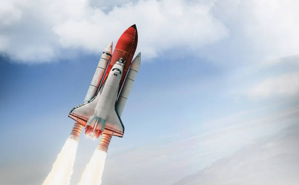 Space shuttle in sky. Space rocket launch from Earth. Spaceship take off. Elements of this image furnished by NASA Space shuttle flight in space. Rocket launch. Earth planet and clouds space wallpaper. Elements of this image furnished by NASA (url: https://www.nasa.gov/sites/default/files/styles/full_width_feature/public/images/164234main_image_feature_713_ys_full.jpg) rocketship stock pictures, royalty-free photos & images