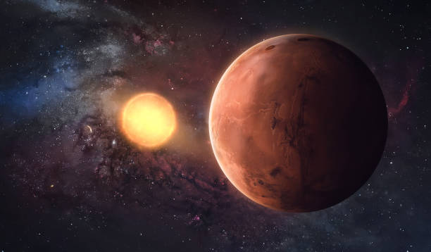 istock Mars planet in space. Solar system. Mars and Sun. Red planet with stars. Astronomy space science. Elements of this image furnished by NASA 1426691390