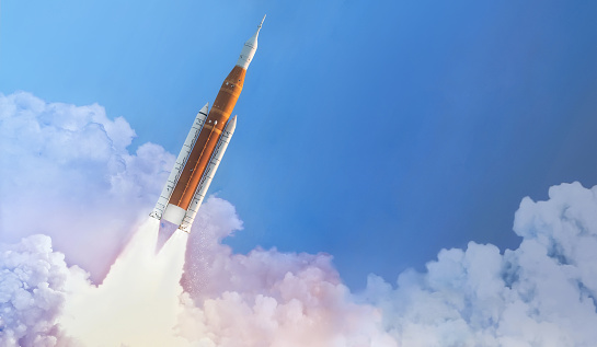 A stylized rocket launching in an abstract environment, surrounded by vibrant colors. \nAs the rocket takes off, it emits pink smoke and spheres against a contrasting purple background. \nThe rocket signifies the initiation and progress of startups, emerging cryptocurrencies, and new business establishments, representing the concept of growth and the potential of innovative ideas.